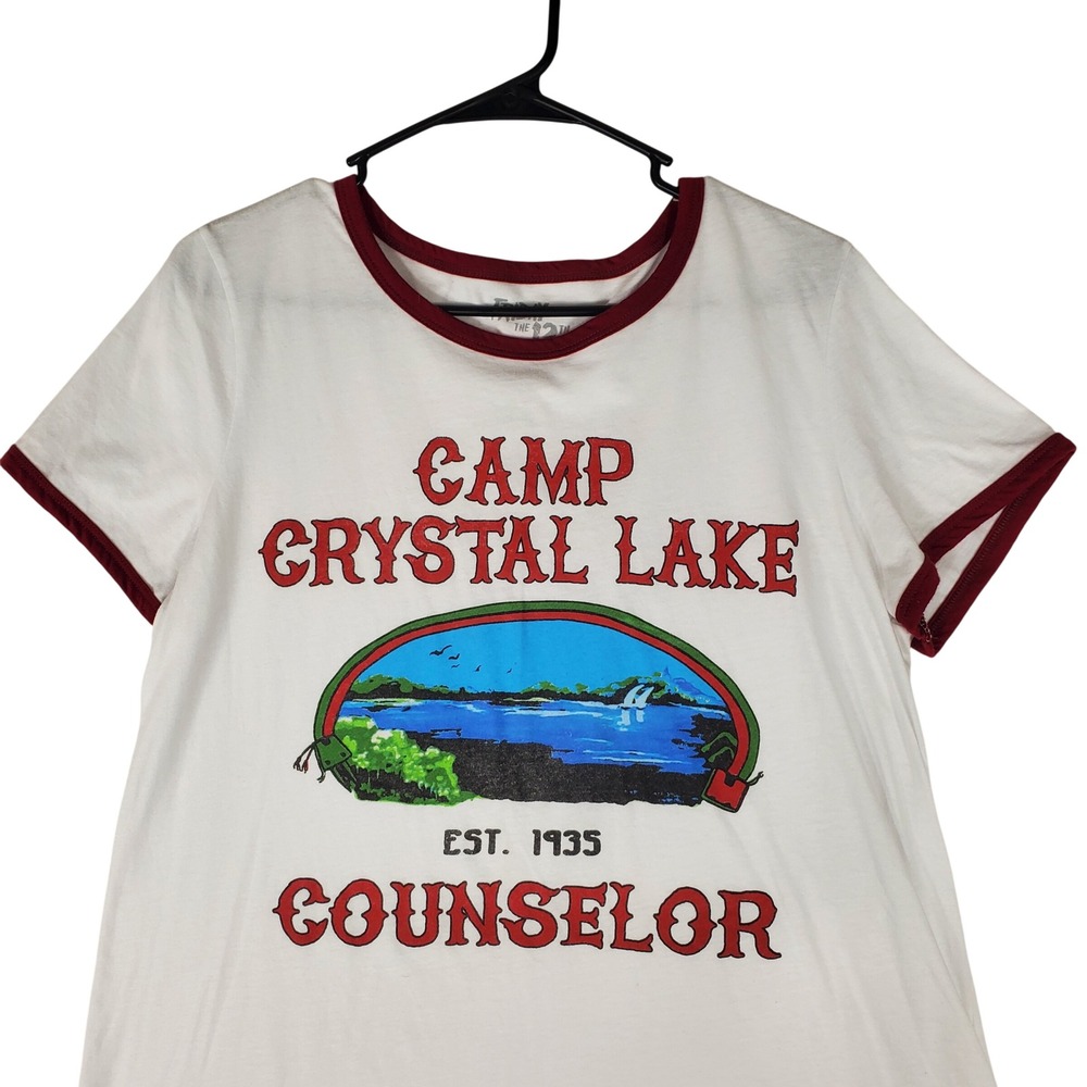 Friday the 13th Camp Crystal Lake Counselor Ringer Tee White Red XL